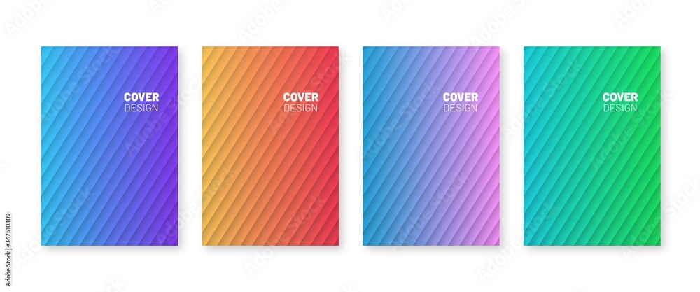 Trendy new cover collection. Geometric lines and colorful gradient. Minimal annual report design vector 