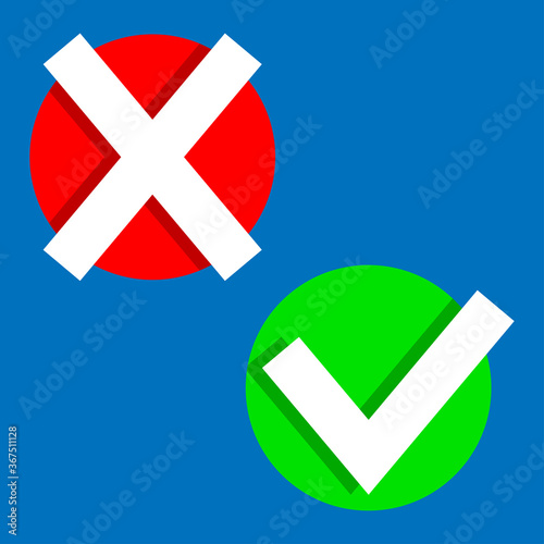 accept and rejected symbols, true and false symbols flat icon vector illustration. simple design icon. isolated stock vector