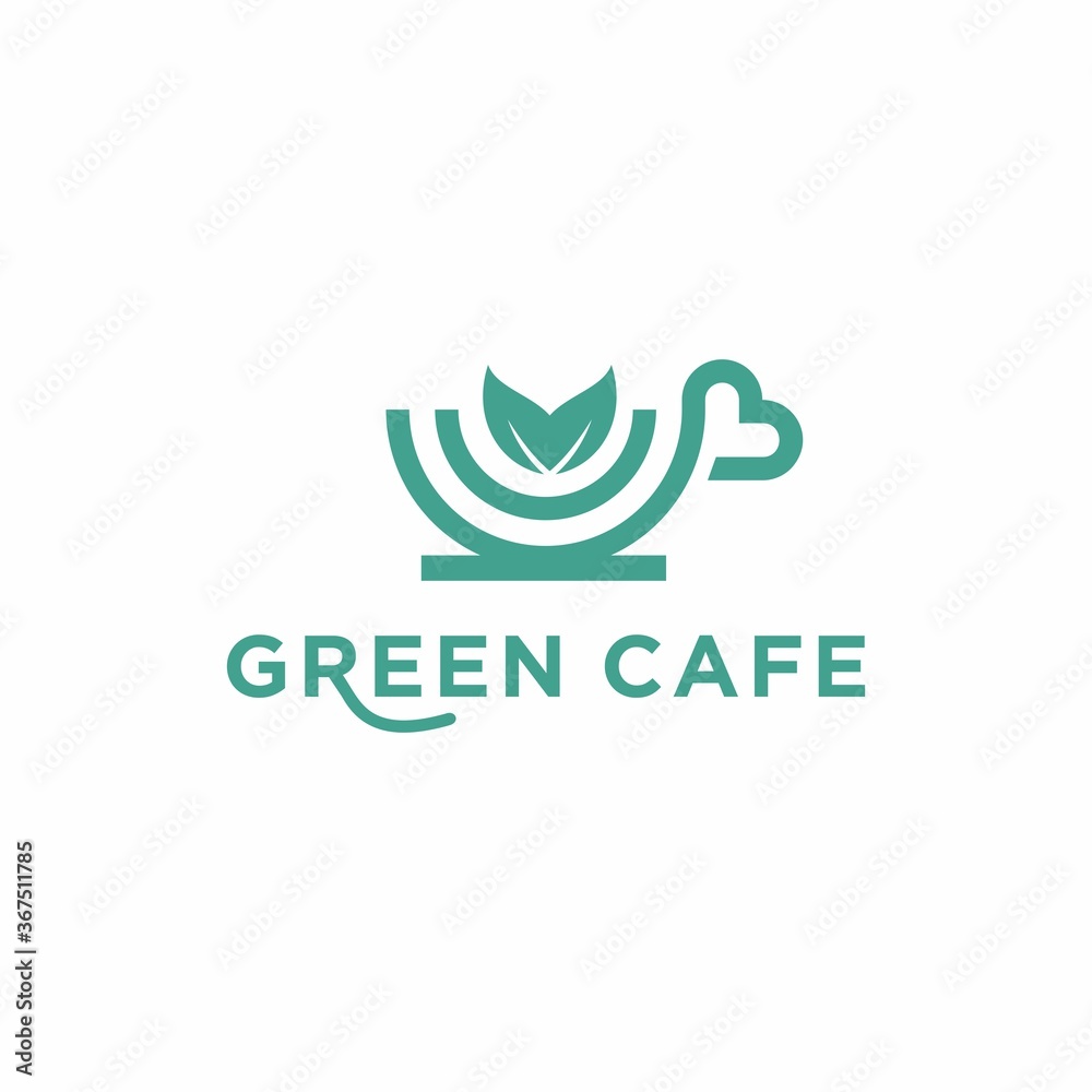 logo cafe, cups and leaf shape logo cafe, cups and leaf shape