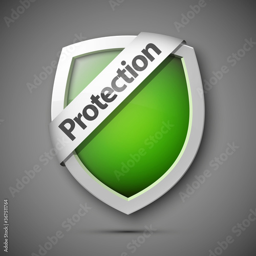 Protection guard shield concept. Safety badge color icon. Privacy colorful banner shield. Security label. Defense tag. Presentation shining sticker shield shape. Defense safeguard sign illustration