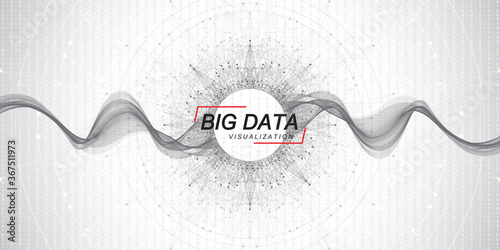 Big data visualization. Big data machine learning algorithms. Data array visualization. Complexity wave flow points fractal grid. Futuristic analysis of infographics Information. Vector illustration