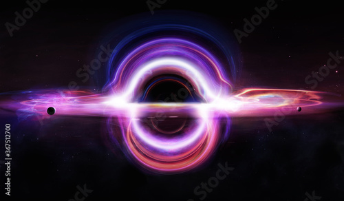 Fotografija Abstract black hole system over star field with event horizon, gravity singularity in outer space