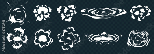 The animation of the explosion. Cartoon smoke explosion frames are isolated on a transparent background. Exploding fire, explosions dynamite bomb energy. Movement puff effect, flash motion boom.Vector