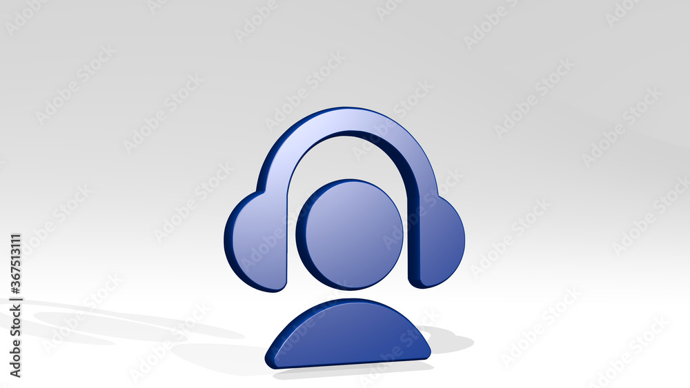 headphones person made by 3D illustration of a shiny metallic sculpture with the shadow on light background. music and listening headphones person made by 3D illustration of a shiny metallic sculpture with the shadow on light background. music and listening