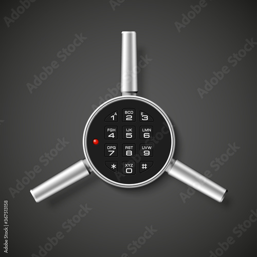 Steel safe pin code entry panel image. Armored box background. Door safe bank vault combination lock. Reliable Data Protection. Long-term savings. Deposit box safe icon.Protection personal information