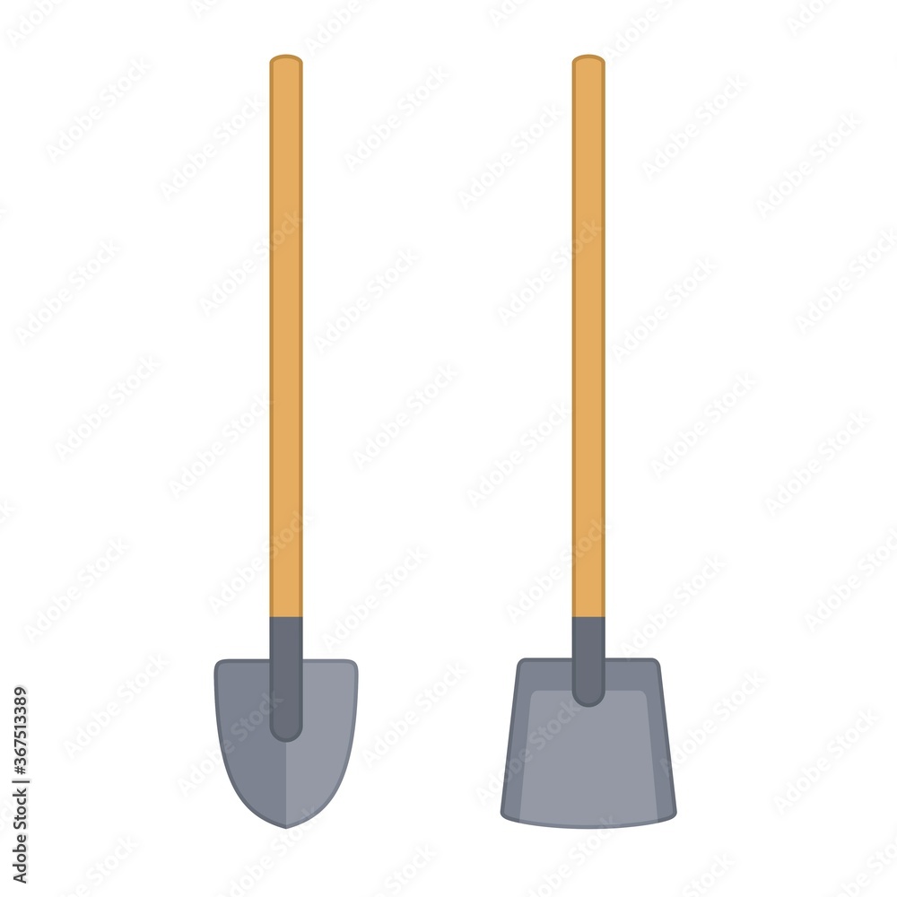 Shovels isolated on white background. Work tool for outdoor activities, digging, gardening. Construction equipment. Vector illustration Shovels isolated on white background. Work tool for outdoor activities, digging, gardening. Construction equipment. Vector illustration