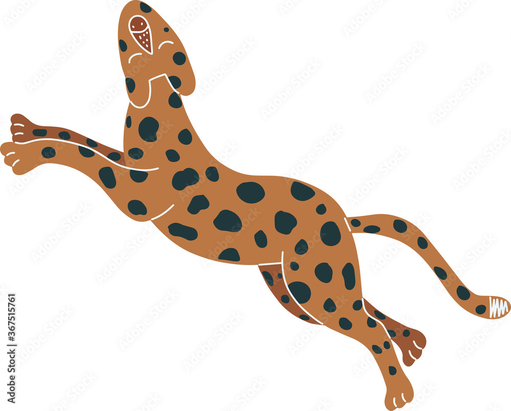 Vector flat leopard for creating fashion prints, postcard, wedding invitations, banners, arrangement illustrations, bouquets. Vector colorful leopard on white background
