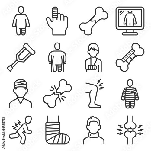 Fracture Bone Icons Set on White Background. Vector