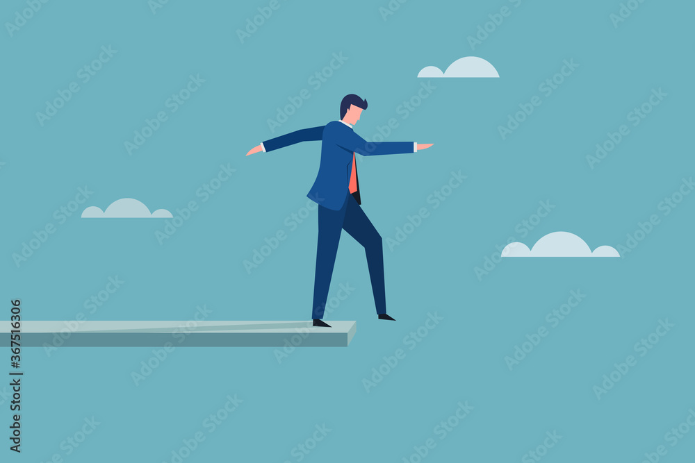 Businessman standing on the end of the path. Concept for risk and challenge Businessman standing on the end of the path. Concept for risk and challenge