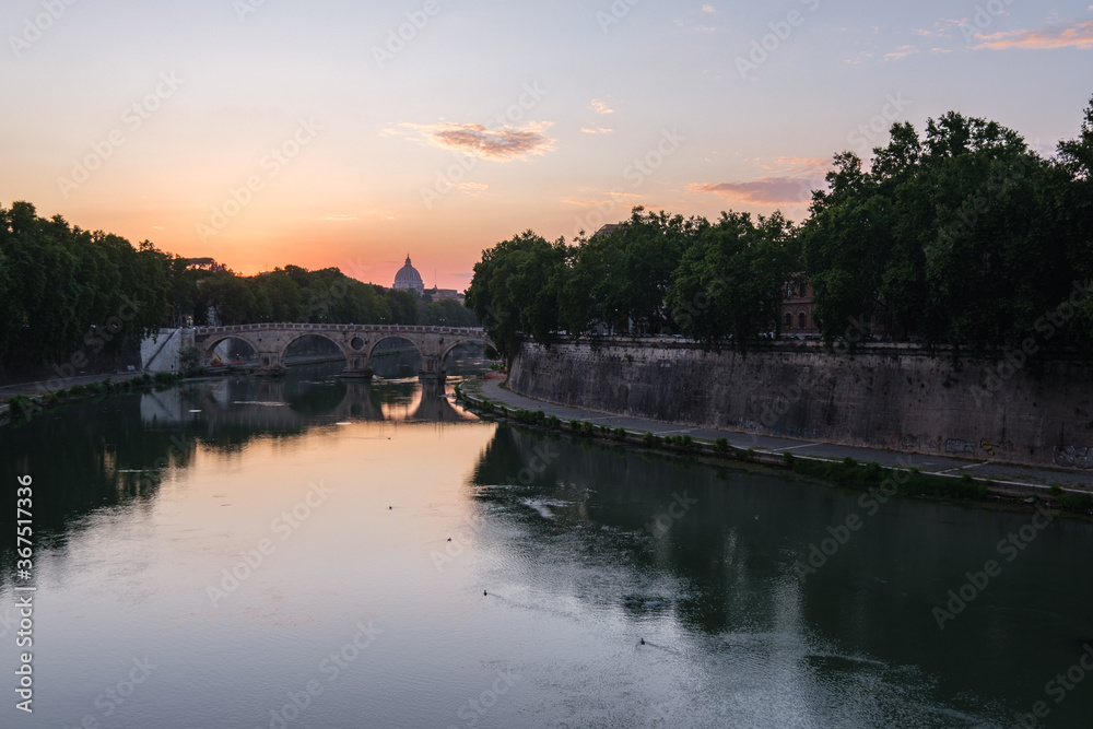 Tiber River with St. Peter in the Distance, Rome, Lazio, Italy