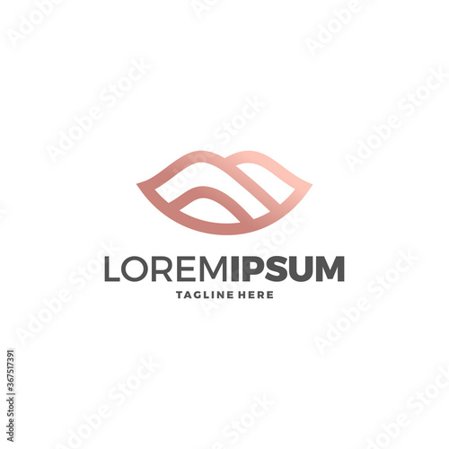 Red Lips Logo design vector template. Kiss icon. Love Beauty fashion cosmetics make up Logotype concept.
