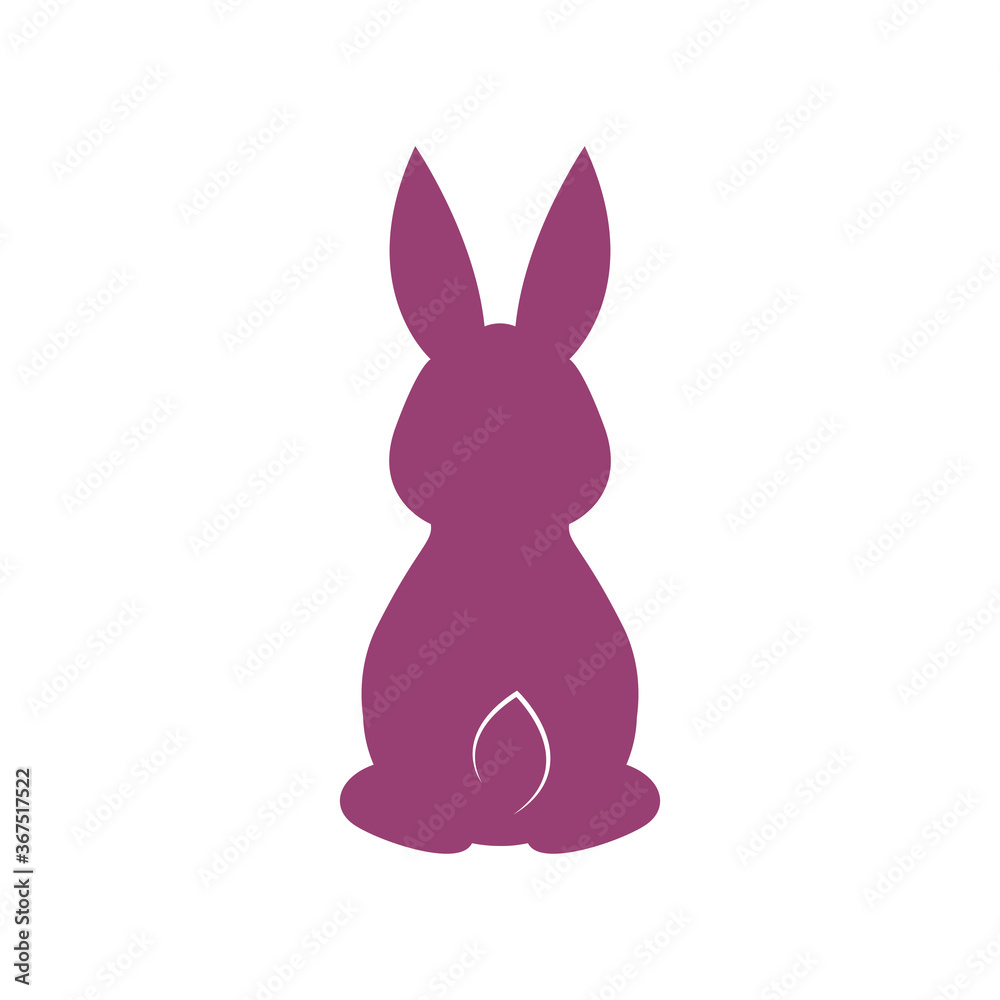 Obraz premium Purple rabbit logo with tail. Back view. Flat icon. Vector. White background