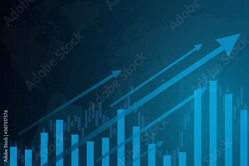 Stock market wall street candle stick graph chart of business investment trading  Bullish point  Bearish point. Uptrend of share market design blue illustration 