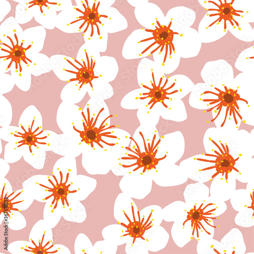 Vector White, Orange & Pink Trendy Abstract Floral Seamless Pattern for Fabric & wrapping Paper Prints.