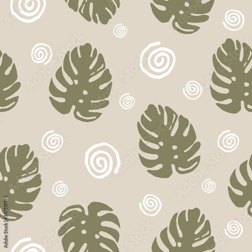 Abstract monstera seamless pattern. Background with hand drawn plant simple textures for print, banner, flyer. Vector illustration © Yelyzaveta