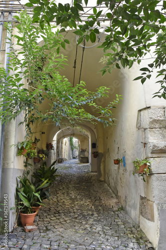 A narrow street between the old buildings of Venafro  a medieval village in the Molise region.