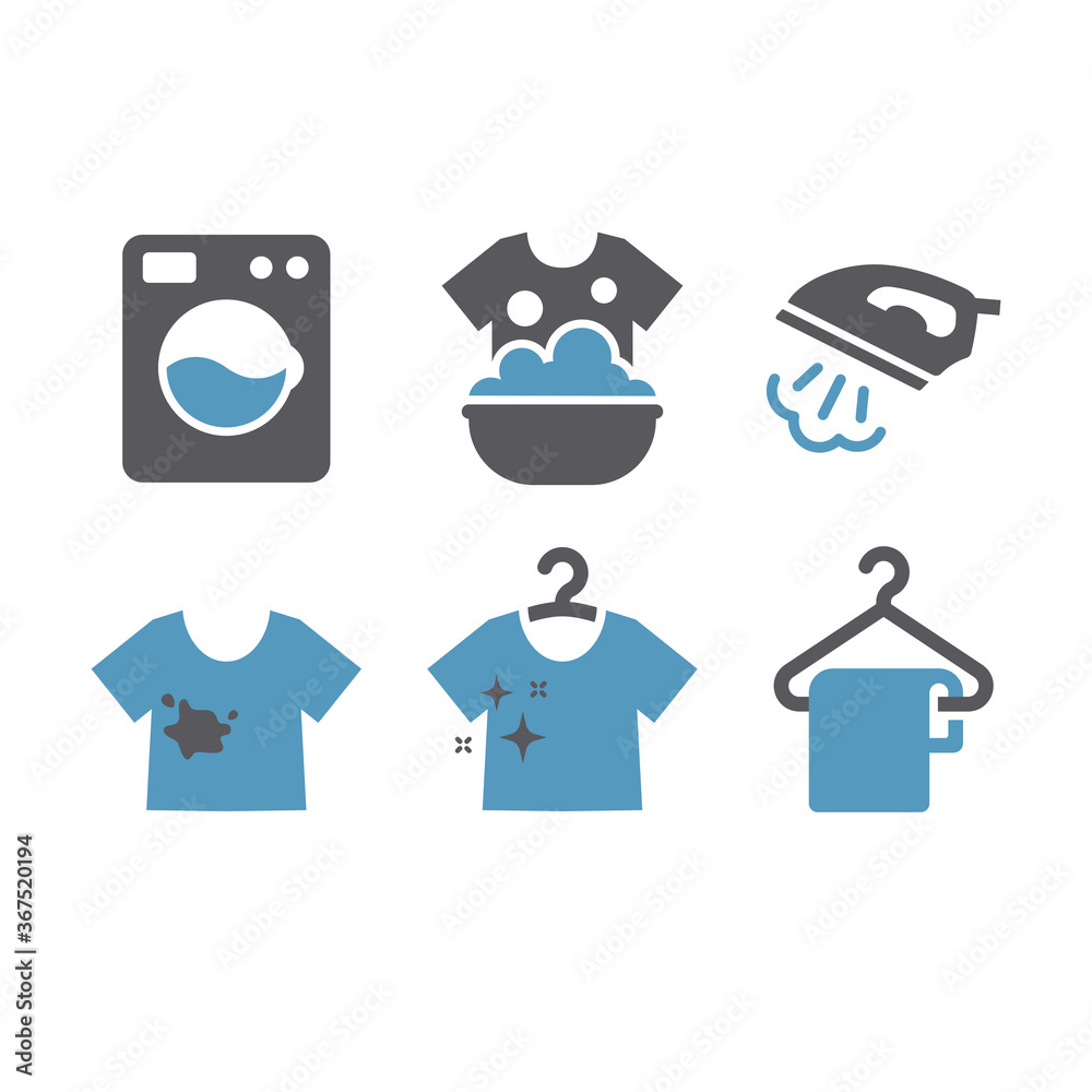 Laundry service black glyph icon set. Iron with steam, dry cleaning