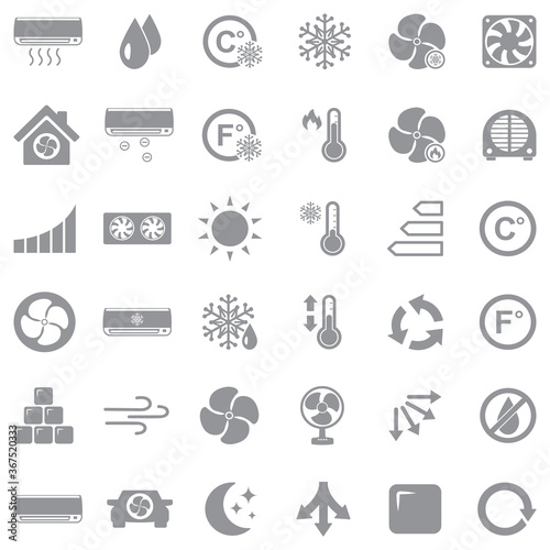 Air Conditioning Icons. Gray Flat Design. Vector Illustration.
