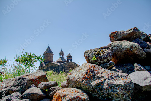 Church in nature. Beautiful architecture of churches. Armenian monasteries and churches. Apostolic churches. Monastery complex. Beautiful temples. Saghmosavank church. photo