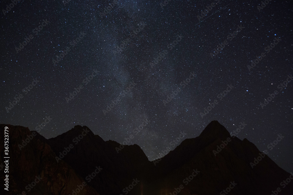 Milky Way over mountain range in Lofoten, Norway