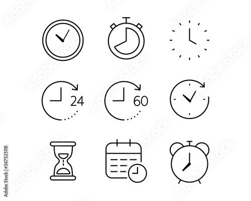 シンプルな時計のアイコンのセット／タイマー／ストップウォッチ／時間／目覚まし時計