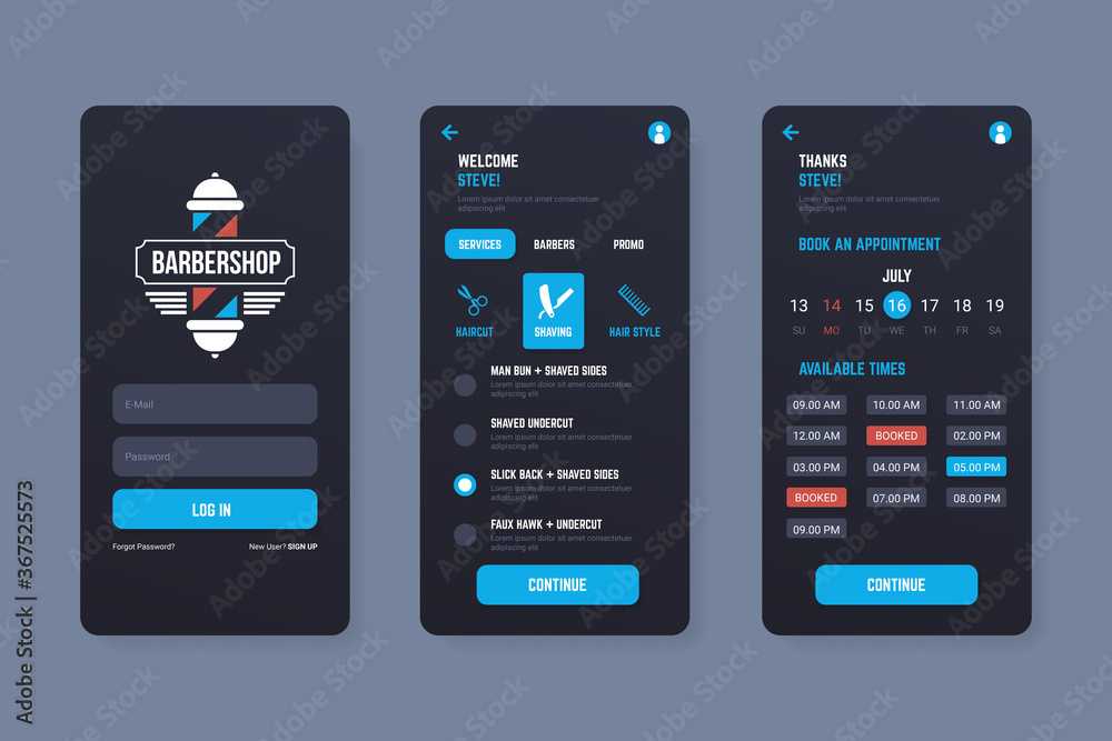 Barbershop mobile application template for smartphone