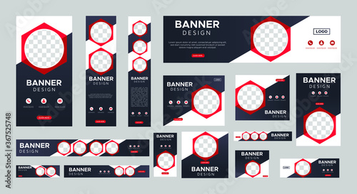 set of creative web banners of standard size with a place for photos. Business ad banner. Vertical, horizontal and square template. vector illustration EPS 10