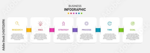 Concept of arrow business model with 6 successive isometric steps. Six colorful graphic elements. Timeline design for brochure, presentation. Infographic design layout