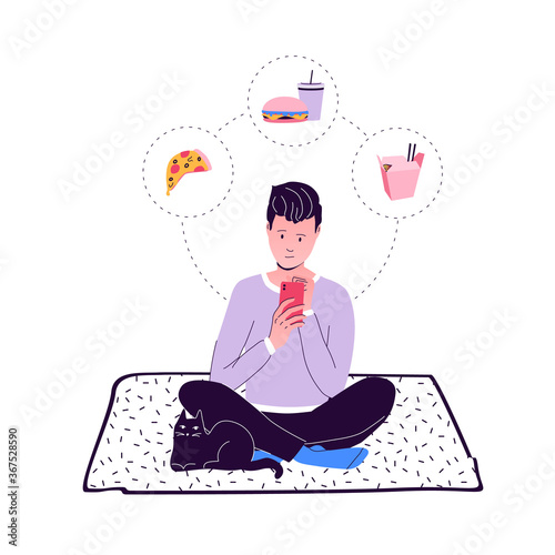 Man ordering food online with a smartphone