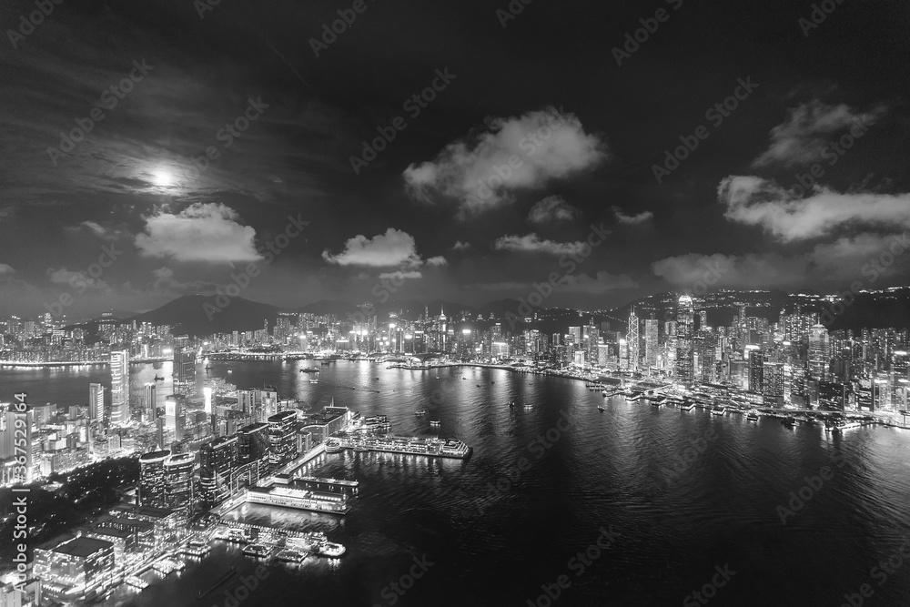Aerial view of Victoria Harbor of Hong Kong city