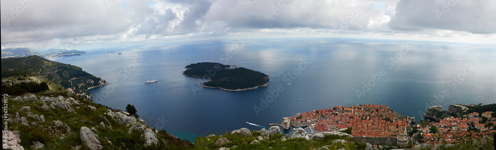 Beautiful panoramic top view of the historic city Dubrovnik in Croatia, Europe
