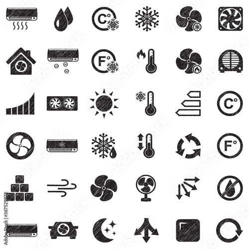 Air Conditioning Icons. Black Scribble Design. Vector Illustration.