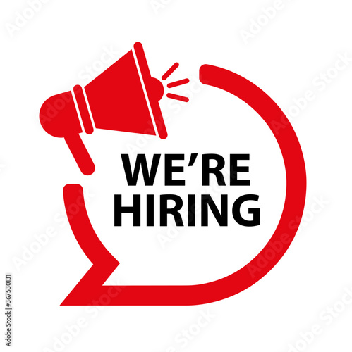 we are hiring sign on white background