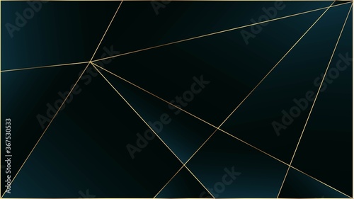 Blue Premium Triangular Pattern. Gold Lines Polygon Luxury Border. 