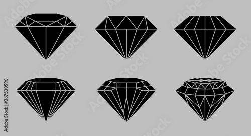 Jewels and diamonds collection. Line with Editable stroke. Diamond shapes gemstone.