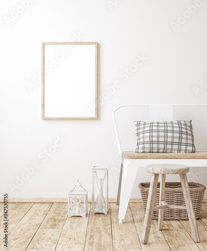 Mockup frame in farmhouse living room interior  3d render 
