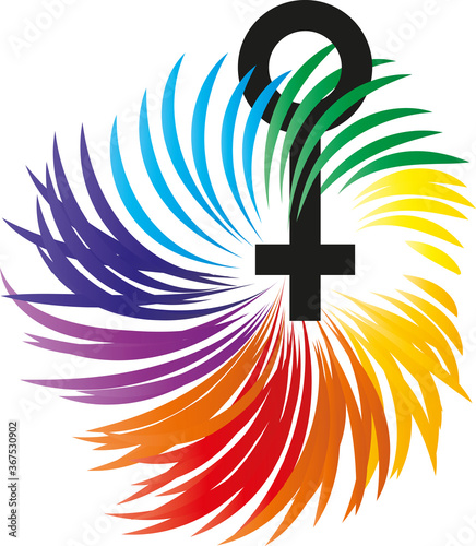 Wirbel aus Regenbogenfarben als Symbol der Hoffnung und Zuversicht in der Zukunft, Zeichen der Weiblichkeit, Feminin, Feminismus, Frau, Frauenrechte