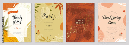  Thanksgiving cards. Set of abstract creative universal artistic templates. Good for poster, invitation, cover, banner, placard, brochure and other graphic design.