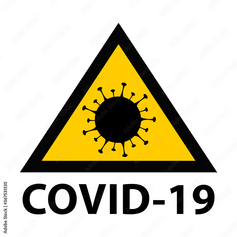 Yellow and black 2019-nCov Covid-19 Coronavirus pandemic alert panel. Danger sign icon. Yellow and black 2019-nCov Covid-19 Coronavirus pandemic alert panel. Danger sign icon.