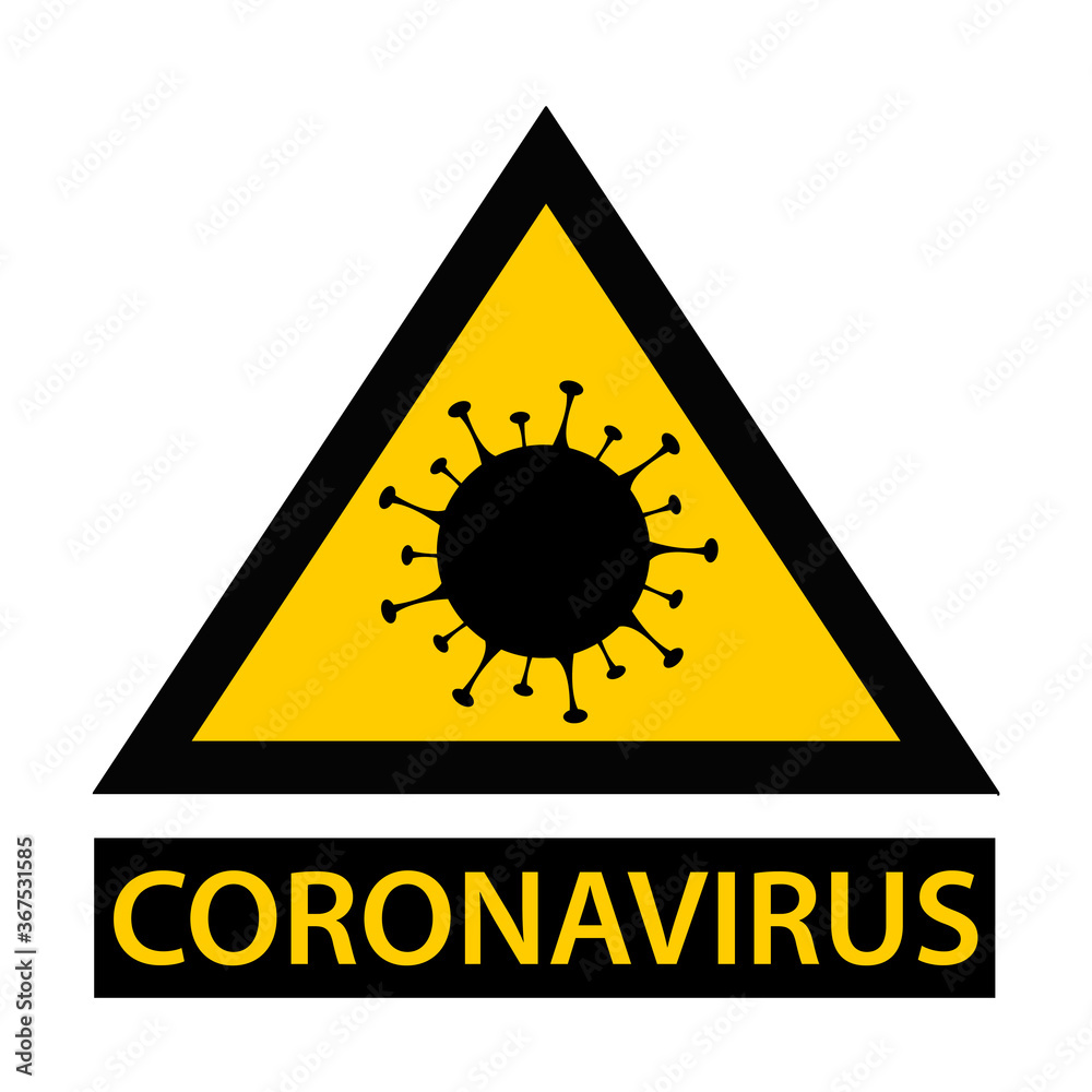 Yellow and black 2019-nCov Covid-19 Coronavirus pandemic alert panel. Danger sign icon. Yellow and black 2019-nCov Covid-19 Coronavirus pandemic alert panel. Danger sign icon.