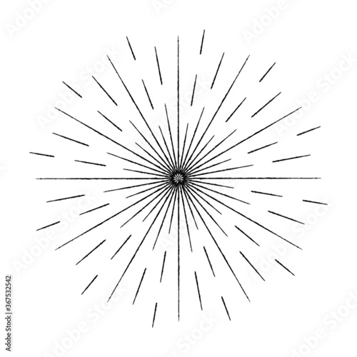 Radial speed Lines in Circle Form for comic books . fireworks Explosion background . Vector Illustration . Starburst  round Logo . Circular Design element . Abstract Geometric star rays . Sunburst .