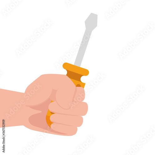 hand with screwdriver tool construction, on white background vector illustration design