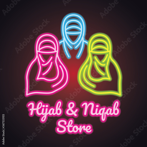 hijab logo with neon sign effect for hijab and niqab store, vector illustration