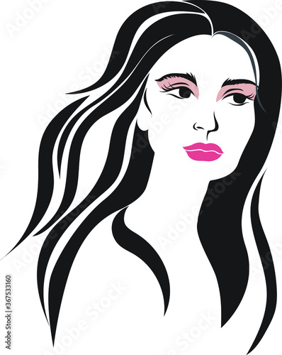 vector Illustrations of woman with long hair. Beauty logo. Hair styling