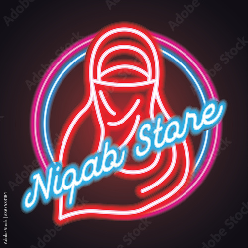 hijab logo with neon sign effect for hijab and niqab store, vector illustration