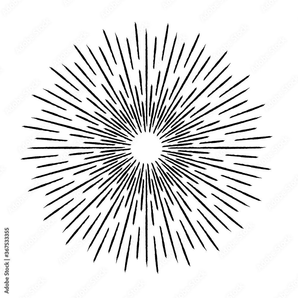 Obraz premium Linie prędkości radialnych w formie koła dla komiksów. fajerwerki Tło wybuchu. Ilustracji wektorowych. Okrągłe logo Starburst. Okrągły element projektu. Streszczenie geometryczne promienie gwiazd. Rozbłysk Słońca .