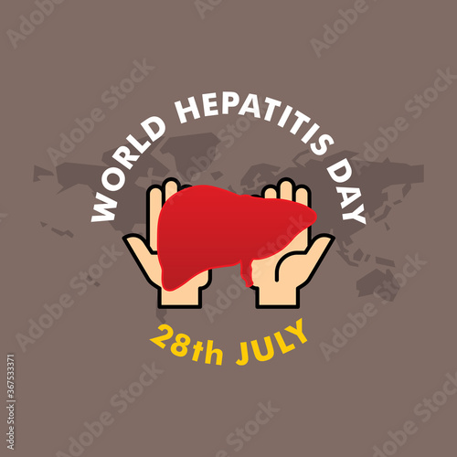 World hepatitis day banner template design with hand and red liver illustration.