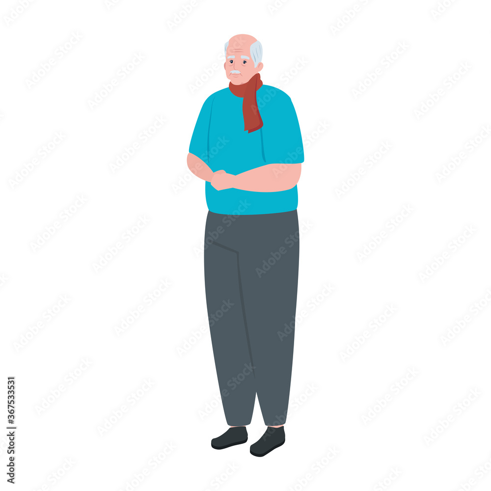 cute old man standing, grandfather standing on white background vector illustration design