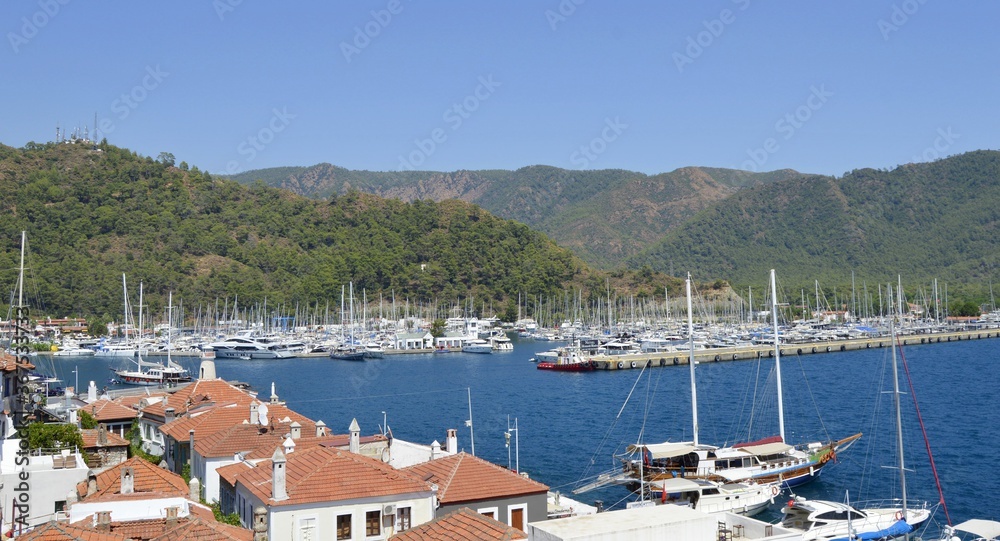 View of Marmaris and the sea from the walls of the Kalesi fortress. Turkey. Mediterranean Sea