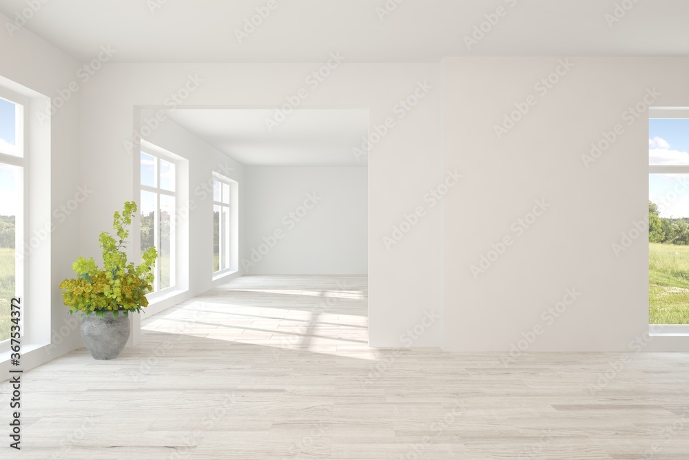 Fototapeta premium White empty room. Scandinavian interior design. 3D illustration